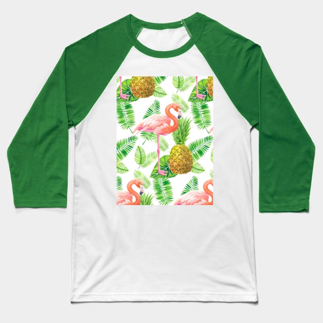 Tropical garden watercolor pattern Baseball T-Shirt by katerinamk